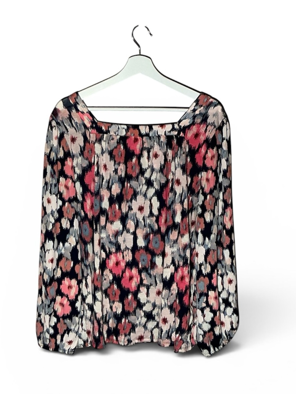LOFT Navy Floral Scoop-Neck Blouse with Pink and Cream Accents